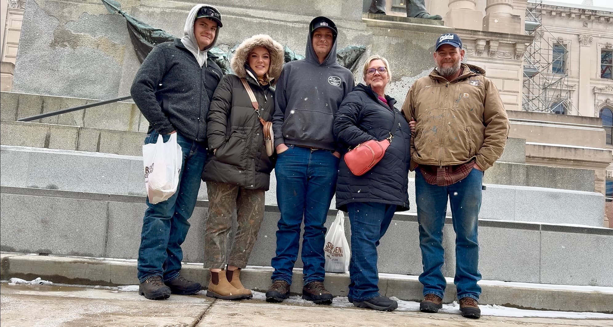 The Goff family standing together on the Idaho State Capitol steps.
