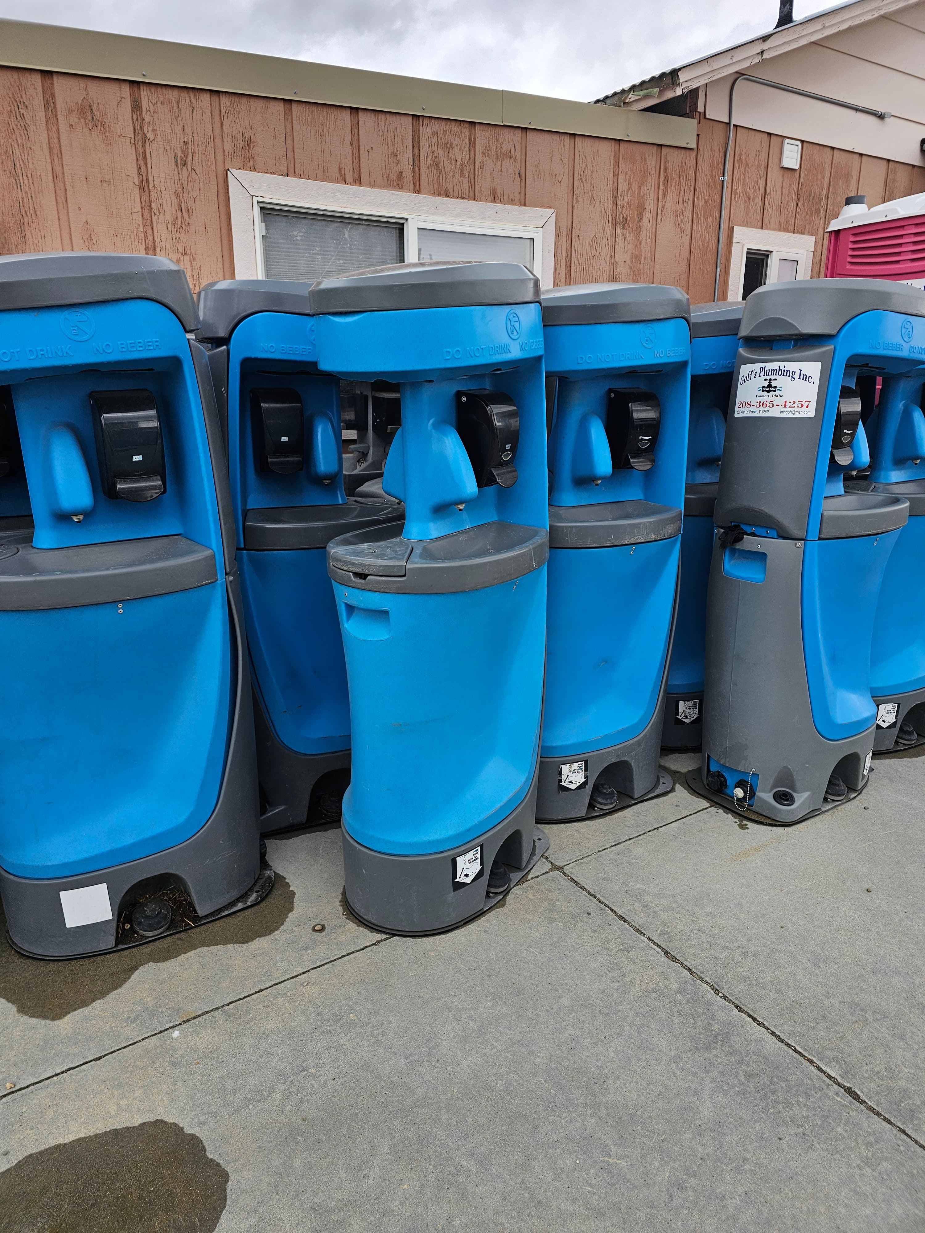 Portable handwash stations staged and ready for delivery.