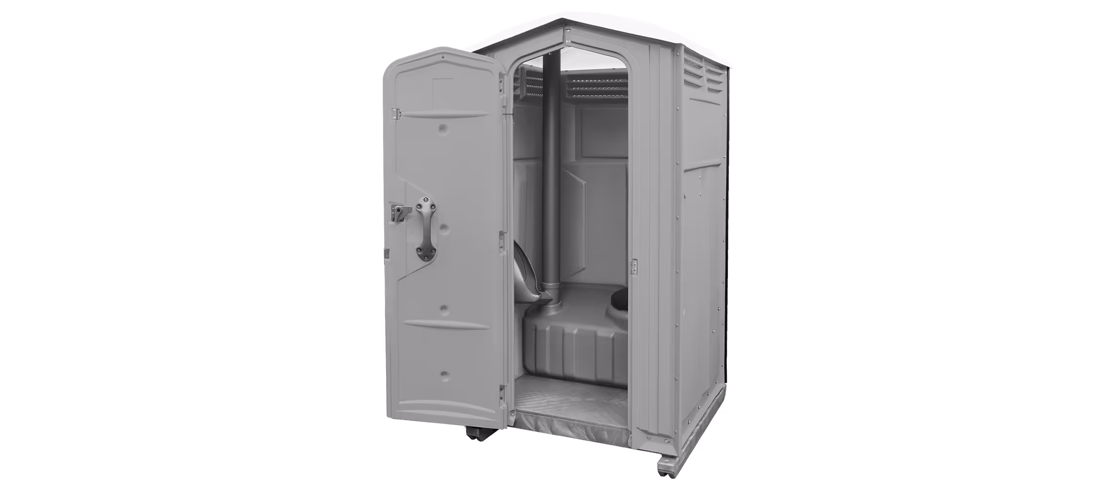 Satellite Industries Tufway portable restroom in gray finish.